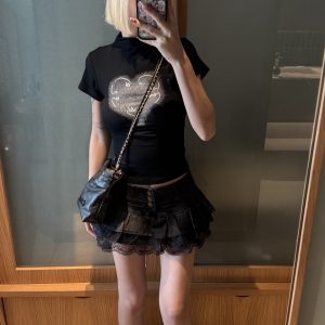 a06蕾絲甜妹復古短裙（黑/藍）