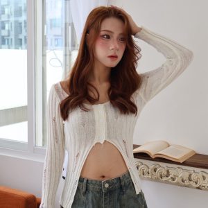 b07 收腰刷破針織衣