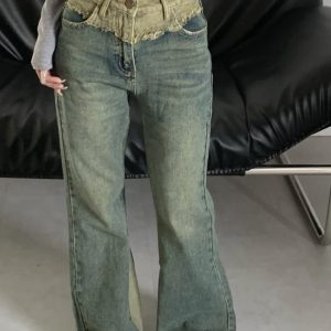 b19拼接褲頭牛仔喇叭褲