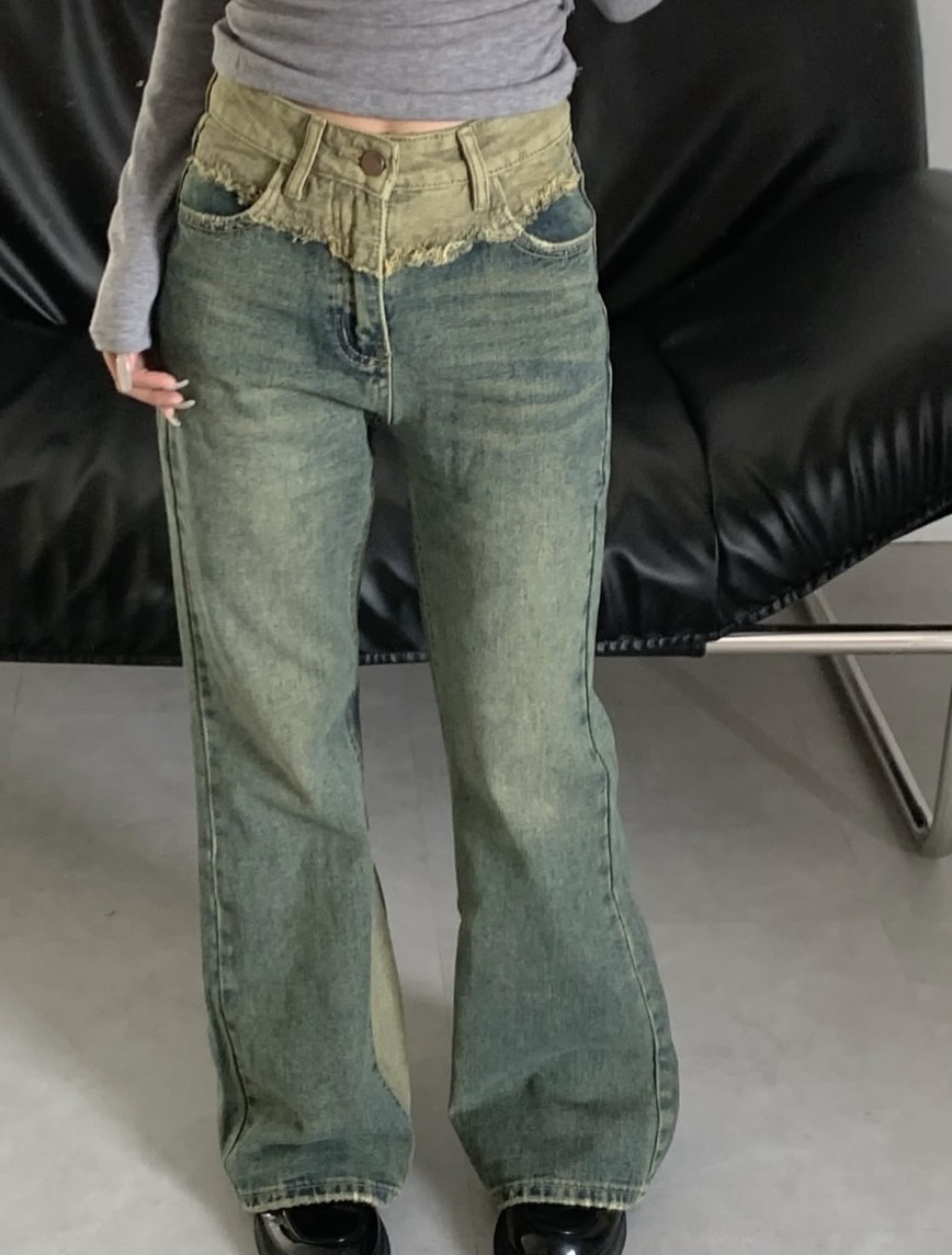 b19拼接褲頭牛仔喇叭褲 b19拼接褲頭牛仔喇叭褲