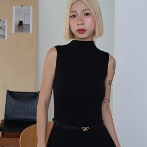 b22半高領顯瘦長洋