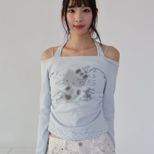 b23暈染假兩件掛脖上衣