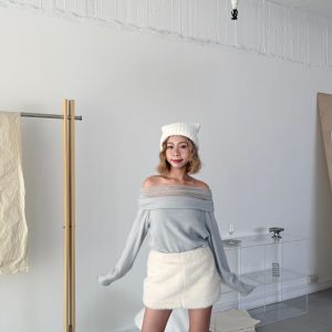 z07 仙氣加分網紗一字領🇰🇷