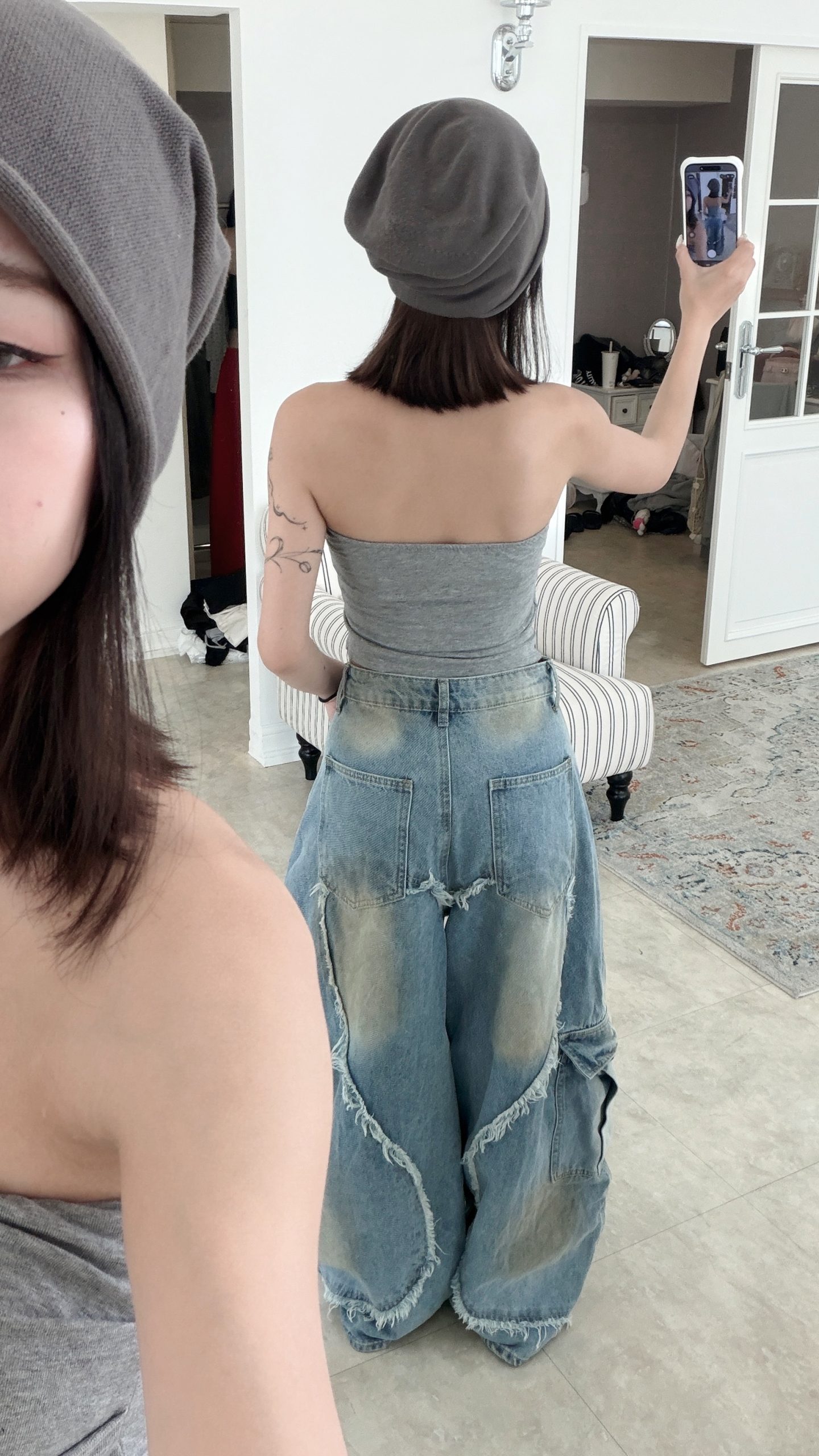 大愛心刷破彎刀褲 大愛心刷破彎刀褲