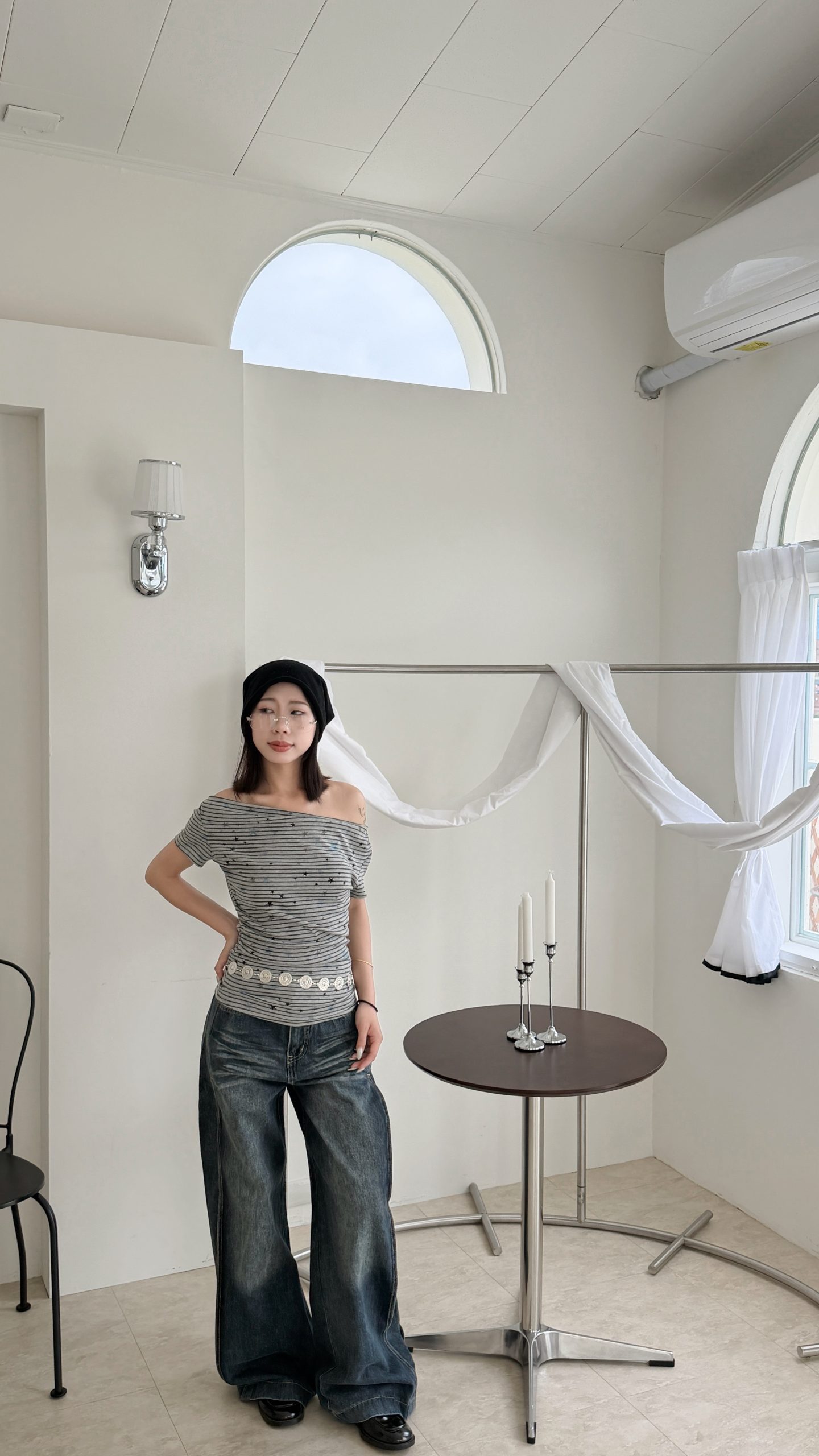 刷色打摺寬牛仔 刷色打摺寬牛仔