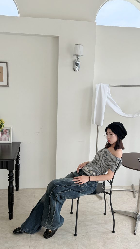 刷色打摺寬牛仔