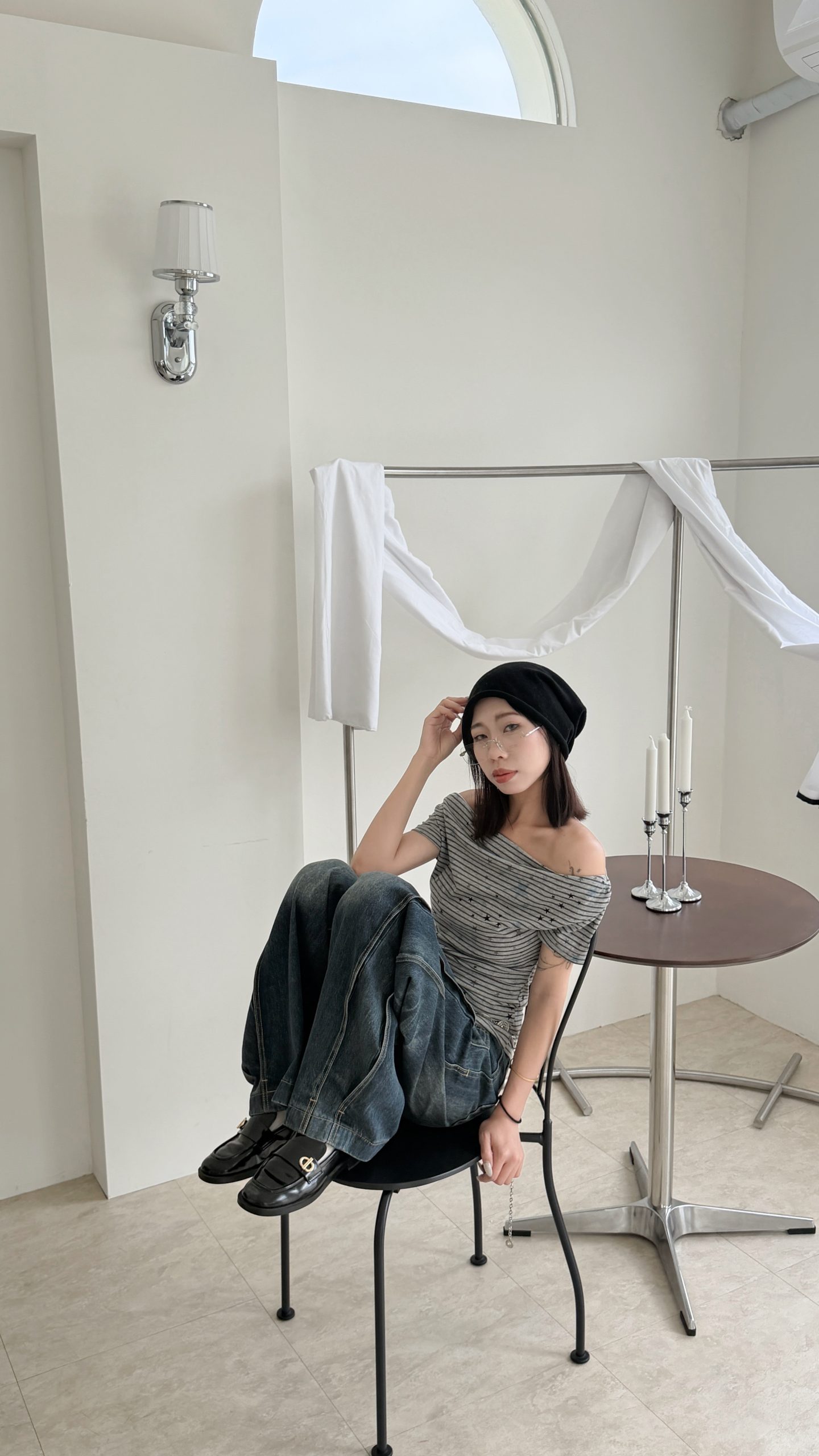 刷色打摺寬牛仔 刷色打摺寬牛仔