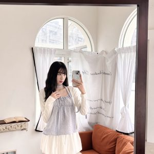 日系清新格紋兩件套