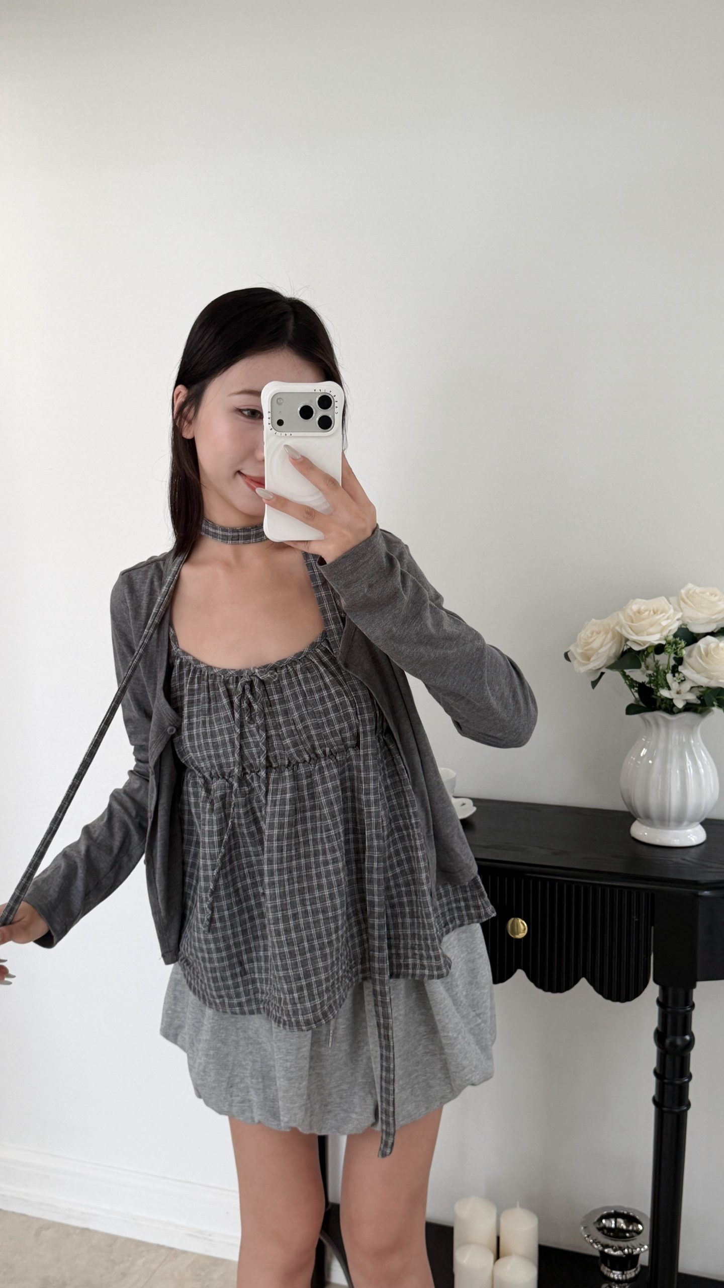 日系清新格紋兩件套 日系清新格紋兩件套