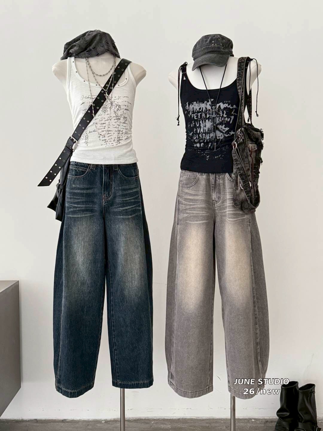 刷色打摺寬牛仔 刷色打摺寬牛仔